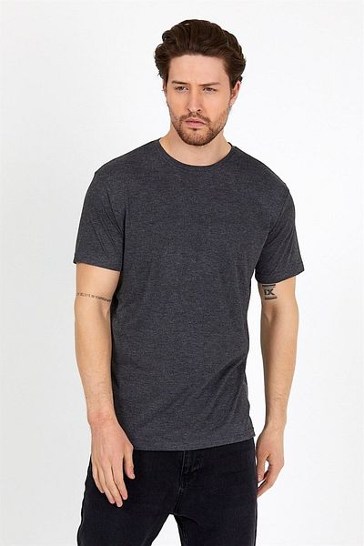 DK DAKSEL Αντρικό μπλουζάκι από βαμβακερό χρώμα Anthracite Regular Fit