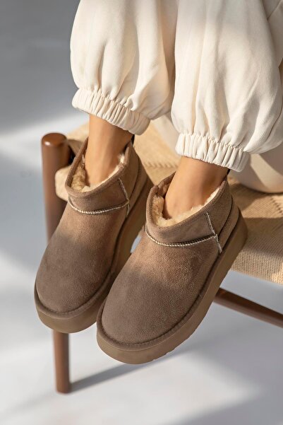 STRASWANS Tommo Kadın İçi Tüylü Kalın Taban Süet Yarım Bot Vizon