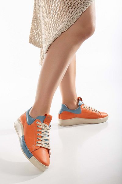 ANALİN SHOES Pantofi de damă din piele naturală - cu șireturi, portocaliu/albastru