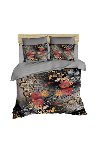 Fabeteks Flowers and Chain Patterns 3D Digital Double Duvet Cover Set