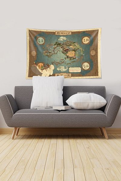 Pelangi Blue Avatar World Map Stain Resistant Velvet Fabric Wall Cloth Wall Carpet Tapestry