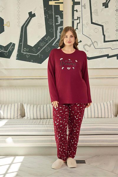 Aydoğan Claret Red Dreams Pajama Set - Women'S, Plus Size, 0642