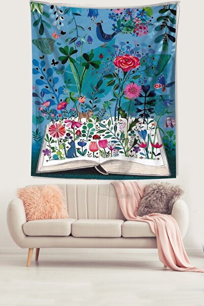 farbala Underwater Book Flowers and Animals Stain Resistant Fabric Wall Cloth Wall Carpet Tapestry