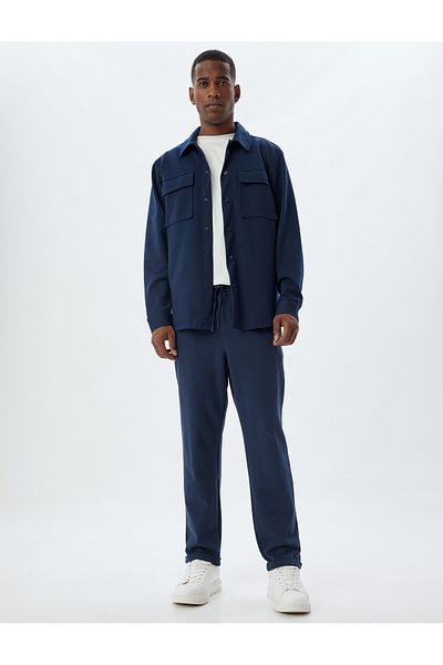 Koton Cotton Blended Slim Fit Trousers - Lace-Up Waist and Pocket Detail