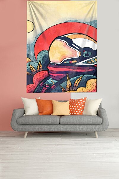 linazaitun Sunset Seyreden Astronaut Stain Resistant Velvet Fabric Wall Cloth...