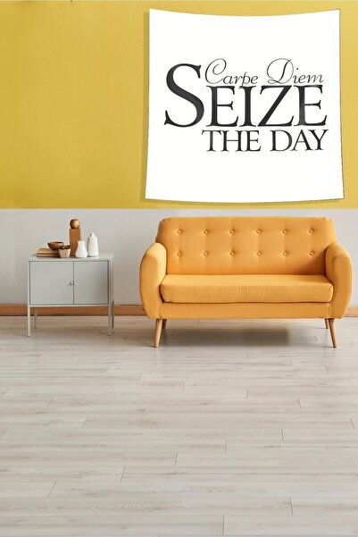 uygun dekor Tapiserie de perete din țesătură din catifea rezistentă la pete Carpe Diem albă