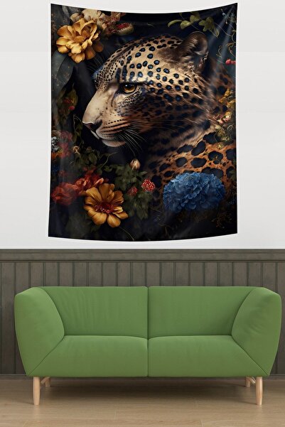 linazaitun Tiger in Flower Garden Stain Resistant Fabric Wall Cover Wall Carp...