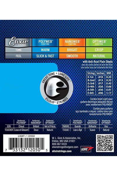 Elixir 12050 Polyweb Electric Guitar String 10-46 Light