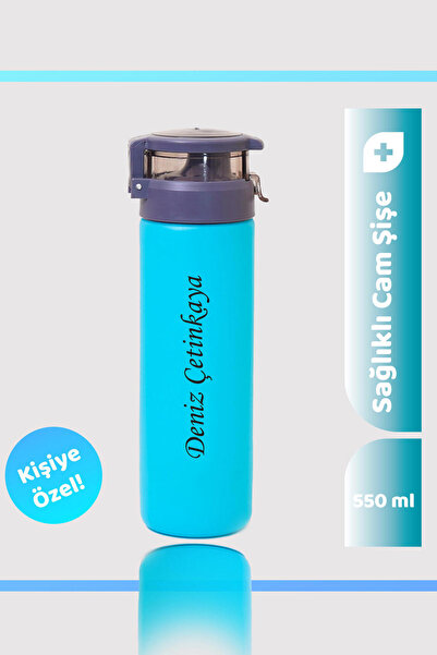 Seraclass 550ML Kilitli Kapak Renkli Cam Şişe Kişiye Özel Matara & Suluk Mode...