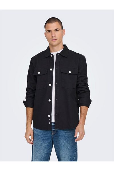 Only & Sons Мъжка обикновена черна риза 22024161_onstron Риза Ovr Twill Ls