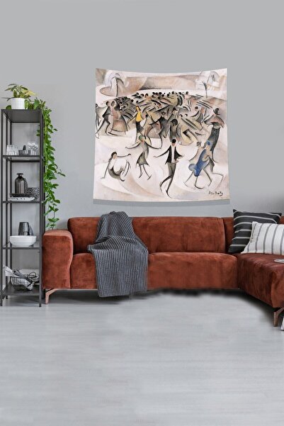 Generic Brand Гоблен за стена от кадифена материя Beige Society Rush, устойчи...