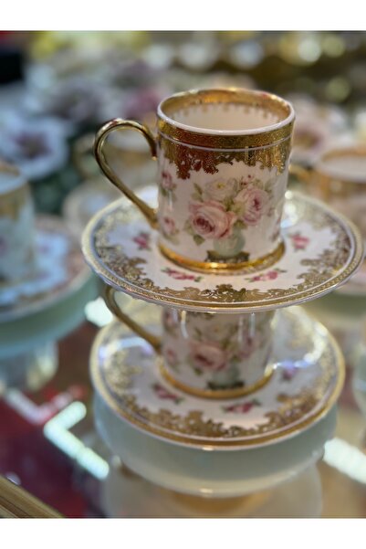 hediye Esterhomedecor - طقم أكواب بورسلين بلون القهوة لـ 6 أشخاص