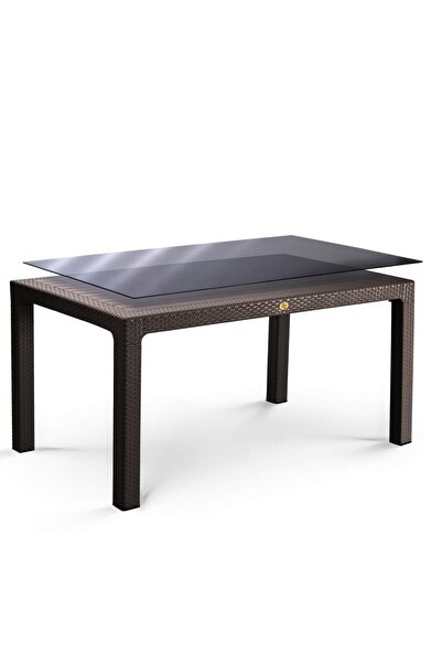 ZİYNET HOME Rattan Masa 70x120 Sabit Camlı Masa - Bahçe balkon teras A Plus O...