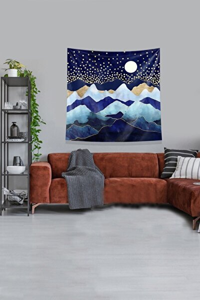Generic Brand Navy Blue Moon Eclipse Stain Resistant Velvet Fabric Wall Cover...
