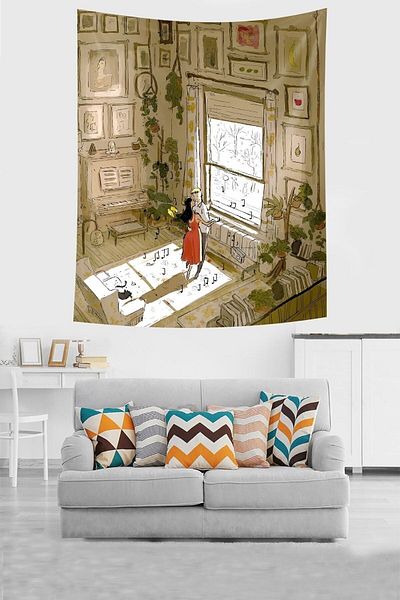 uygun dekor Dancing with Music - Double Stain Resistant Wall Tapestry