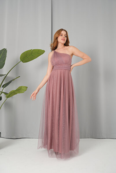 Serica Moda Ασημί βραδινό φόρεμα με έναν ώμο