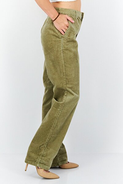 Esprit Women Regular Fit Ribbed Straight Pant, Light Olive