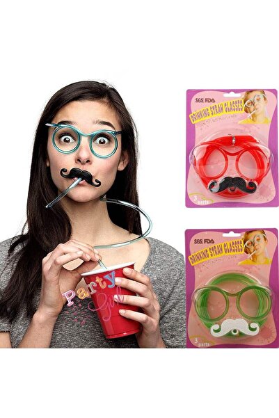 Go İthalat Pipetli Parti Gözlüğü - Çocuk ve Yetişkin Bıyıklı Pipet Gözlük Pembe Renk 18x14 cm (4928)