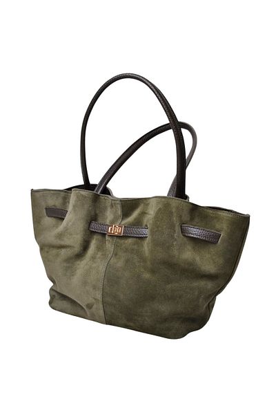 İskarpin Real Suede Khaki Leather Women's Long Strap Magnet Closure Hand and Shoulder Bag