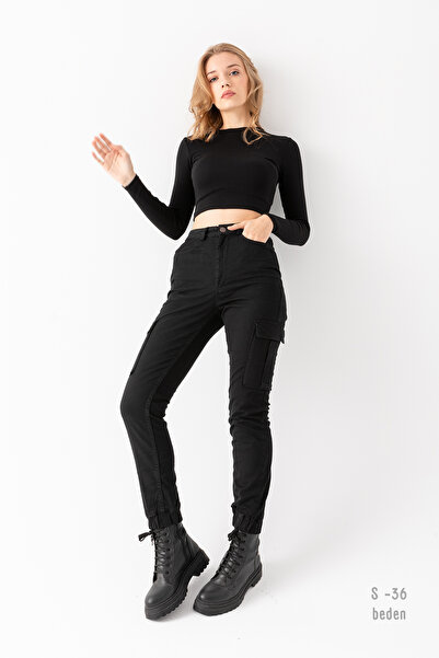 nisaNCa Ženske Visok struk Gabardin kargo pantalone - kaki Sa detaljem džepa ...