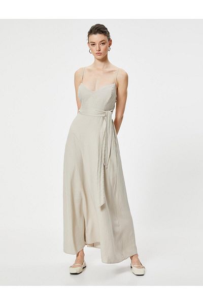 PRANGA Stone Colored Women's Dress with Belt Detail - 4sak80027mw