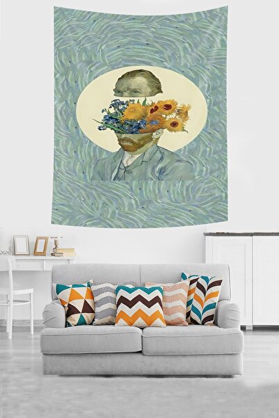 farbala Van Gogh Flower Stain Resistant Fabric Wall Cover Wall Carpet Tapestry