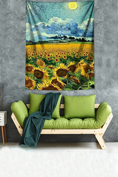 Pelangi Van Gogh Ayçiçeği Tarlası Leke Tutmaz Kumaş Duvar Örtüsü Duvar Halısı...