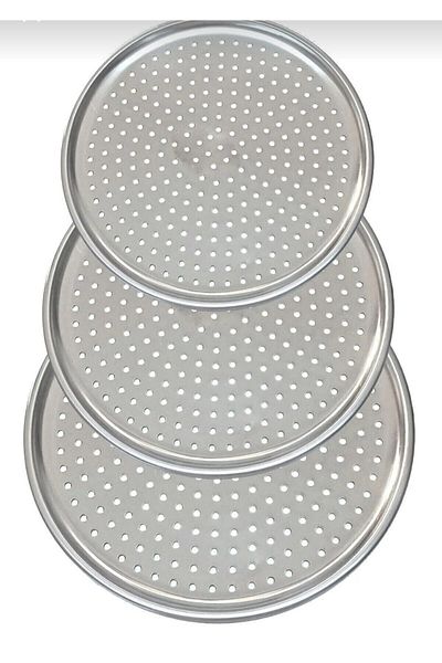 BİMOTE 3-Piece Luxury Steel Perforated Pizza Tray 28,32,36 cm