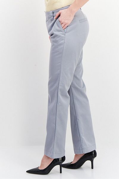 WWT Women Regular Fit Straight Leg Plain Pants, Grey