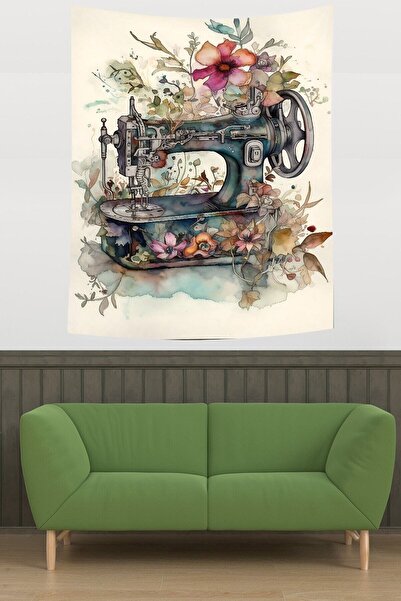 farbala Flowers and Sewing Machine Vintage Stain Resistant Fabric Wall Cover Wall Carpet Tapestry