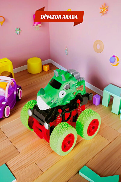 TOYFEST عربة أطفال على شكل ديناصور باللون الأخضر ذات الدفع الرباعي