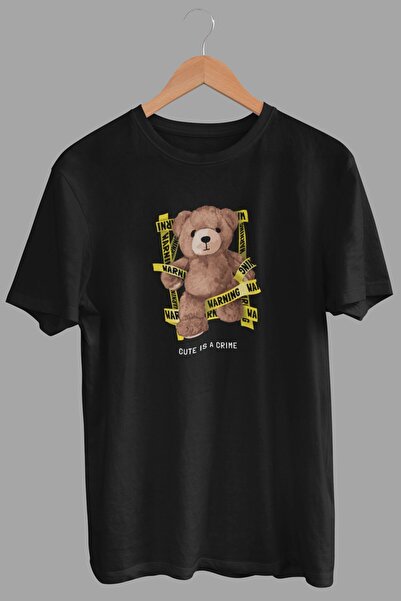 DK DAKSEL تي شيرت نسائي أسود اللون كبير الحجم مطبوع عليه دمية دب