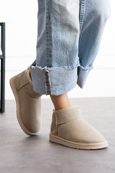 SOLDOY Kadın Bej Mini Süet Içi Kürklü Kışlık Bot & Bootie