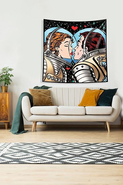 uygun dekor Multicolor Love in Space Tapiserie de perete din țesătură din catifea rezistentă la pete