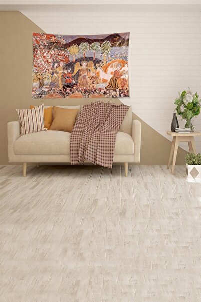 farbala Çok Renkli Meleğin Yere Inişi Leke Tutmaz Kadife Kumaş Duvar Örtüsü D...