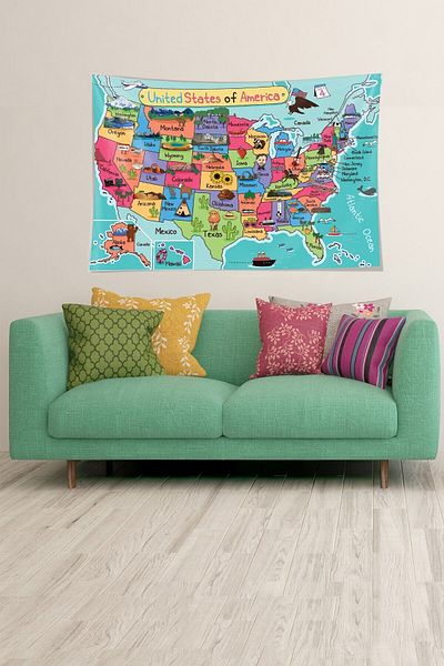 Pelangi World Map Patterned - Stain-Proof Velvet Tapestry