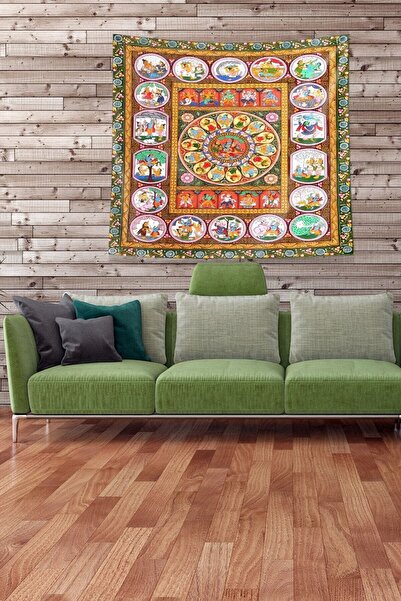 farbala Multicolor Hindu Patterned Stain Resistant Velvet Fabric Wall Cloth Wall Carpet Tapestry