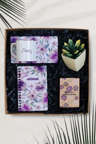 TrendHediye Kişiye Özel Ahşap Sunumlu Fincan, Defter, Cam Mum, Magnet