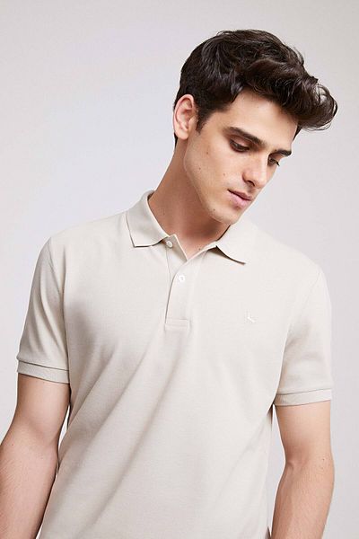D'S Damat Tricou cu broderie cu guler polo, 100% bumbac, texturat Stone Pique, cu croială normală