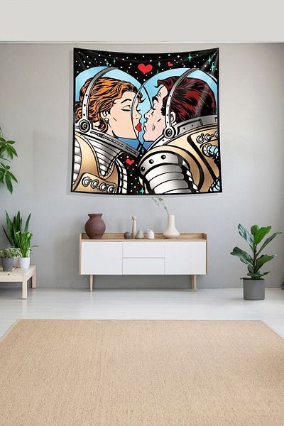 uygun dekor Multicolor Love in Space Tapiserie de perete din țesătură din catifea rezistentă la pete