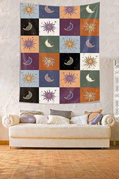 farbala Güneş İle Ay Leke Tutmaz Kumaş Duvar Örtüsü Duvar Halısı Tapestry