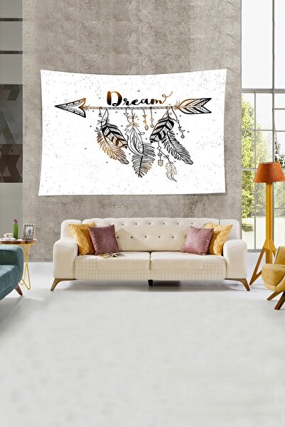 farbala Tapiserie de perete din țesătură texturată din catifea, cu pene de păsări, tematică nativilor americani