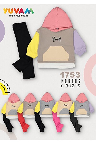 Mcrkids Kapüşonlu Kanguru Cepli 2ip KIZ Çocuk Düz Renk Eşofman Takımı