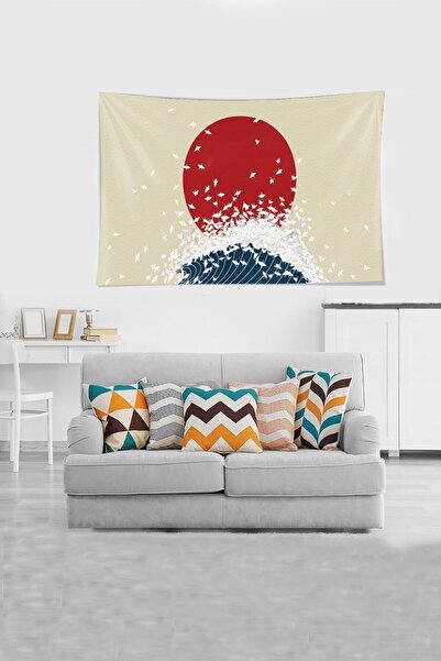 farbala Beige Sea Wave Patterned Stain Resistant Velvet Fabric Wall Cloth Wall Carpet Tapestry