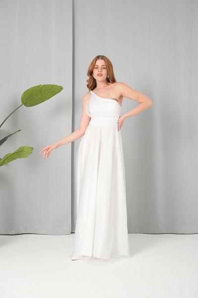 Serica Moda Glitter One Shoulder Evening Dress