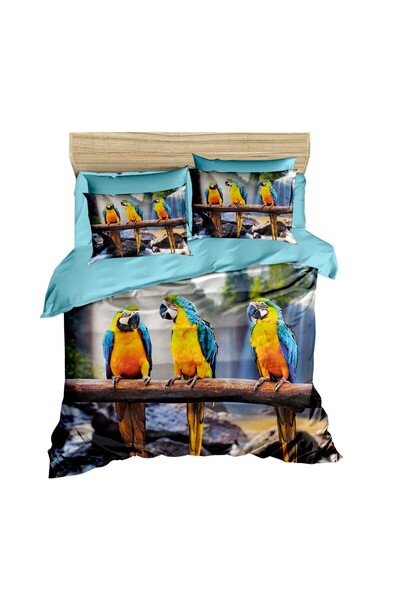 Fabeteks Parrots 3D Digital Double Duvet Cover Set on Branch