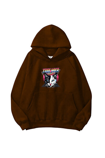 Kadın, Erkek Sweatshirt Oversize TRBLMKR Apparel Baskılı Kalın Kahverengi Sevgili Sweatshirt