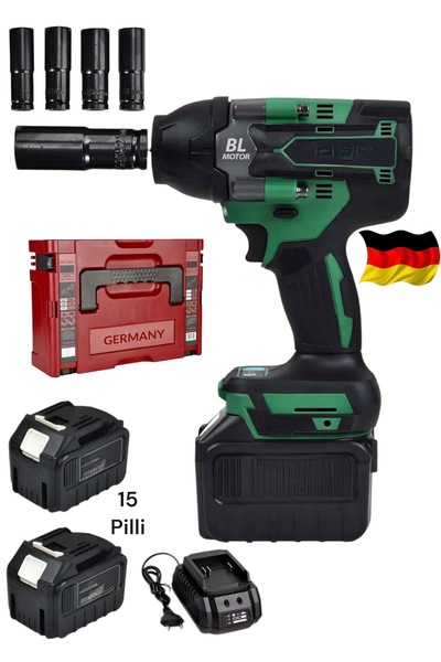 Germany 1800Nm 20Ahx Akülü Torklu Somun Sıkma Bijon Sökme Kömürsüz Matkap 15 Pilli Turbo Batarya