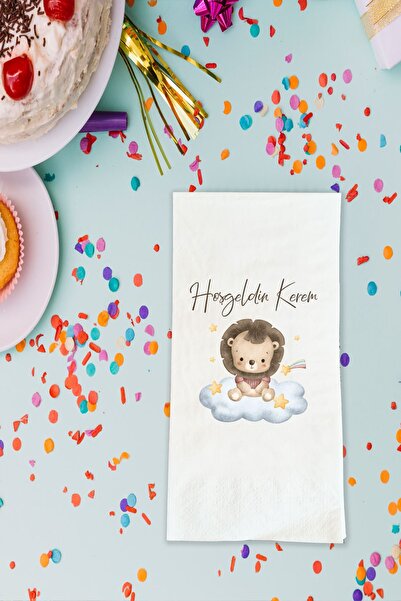 Atölye Mi Bulut Üzerinde Bebek Aslan Temalı Baskılı Peçete İsimli 20 Adet