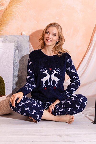 nisaNCa Χειμερινό Γυναικείο Σετ Πιτζάμες Fleece - Πρωτοχρονιάτικες Πυτζάμες